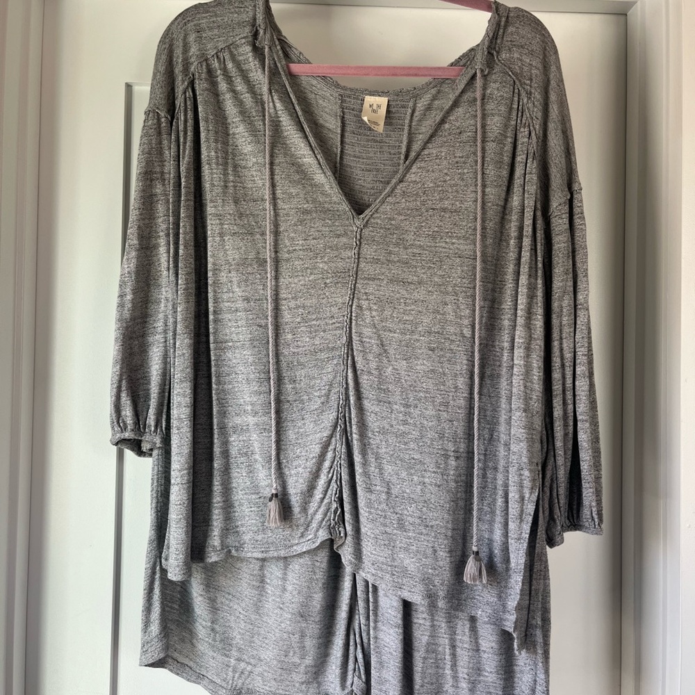 Gray Draped Top with Tassels